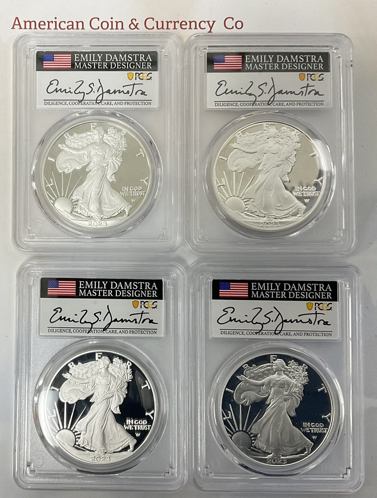 2023-W American Silver Eagle 4-Coin Location Proof Set PCGS PR70DCAM Damstra
