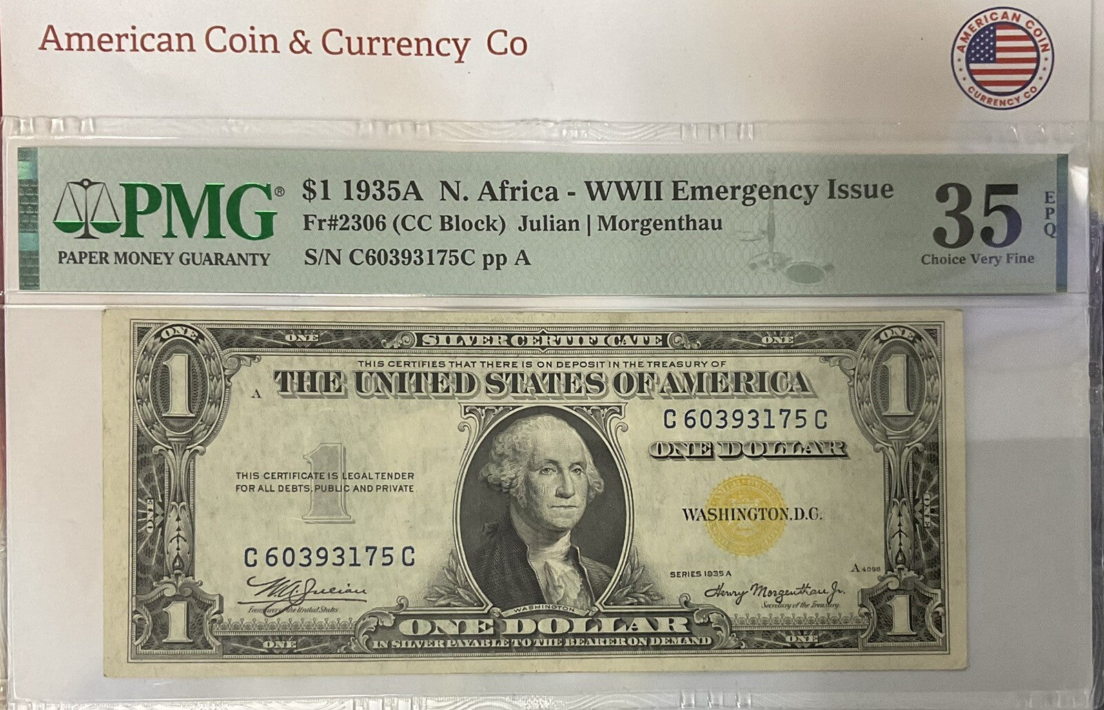 $1 1935A N. Africa - WWII Emergency Issue Fr#2306 PMG 35