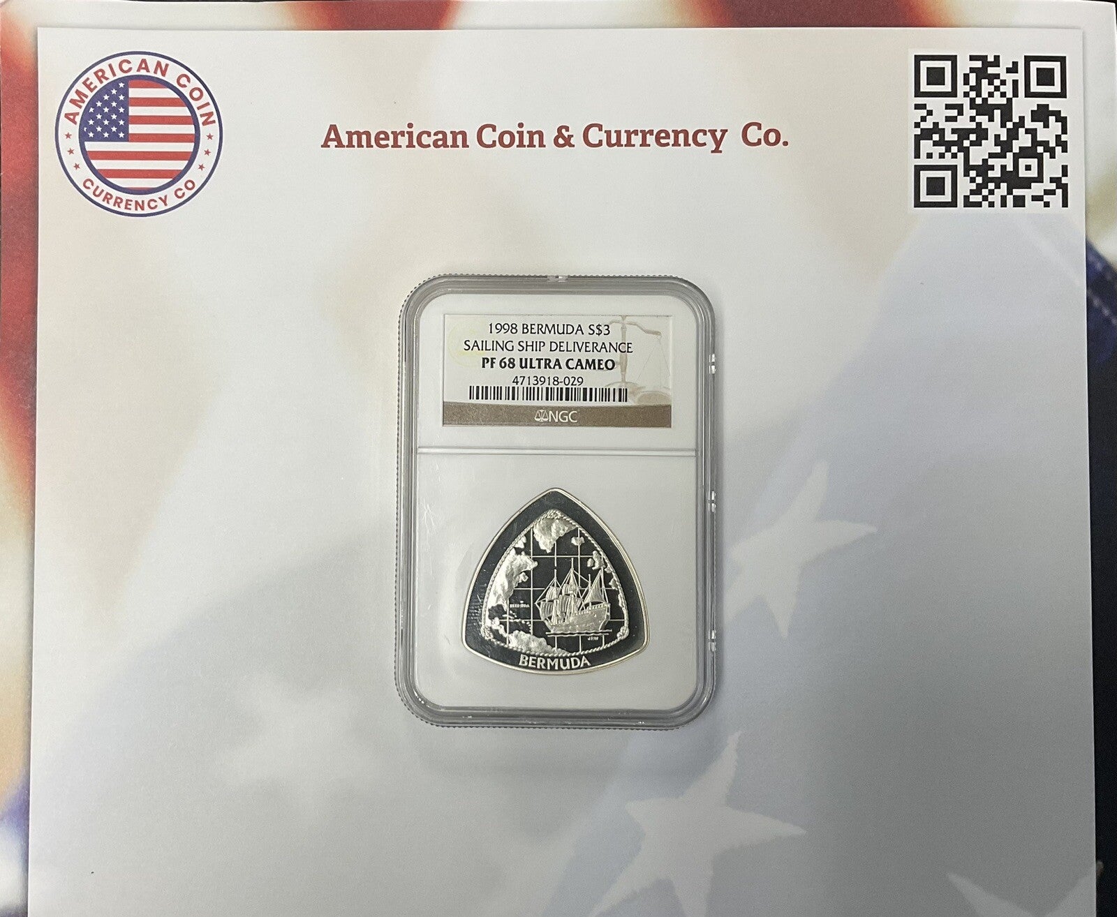 1998 Bermuda S$3 Sailing Ship Deliverance PF 68 Ultra Cameo