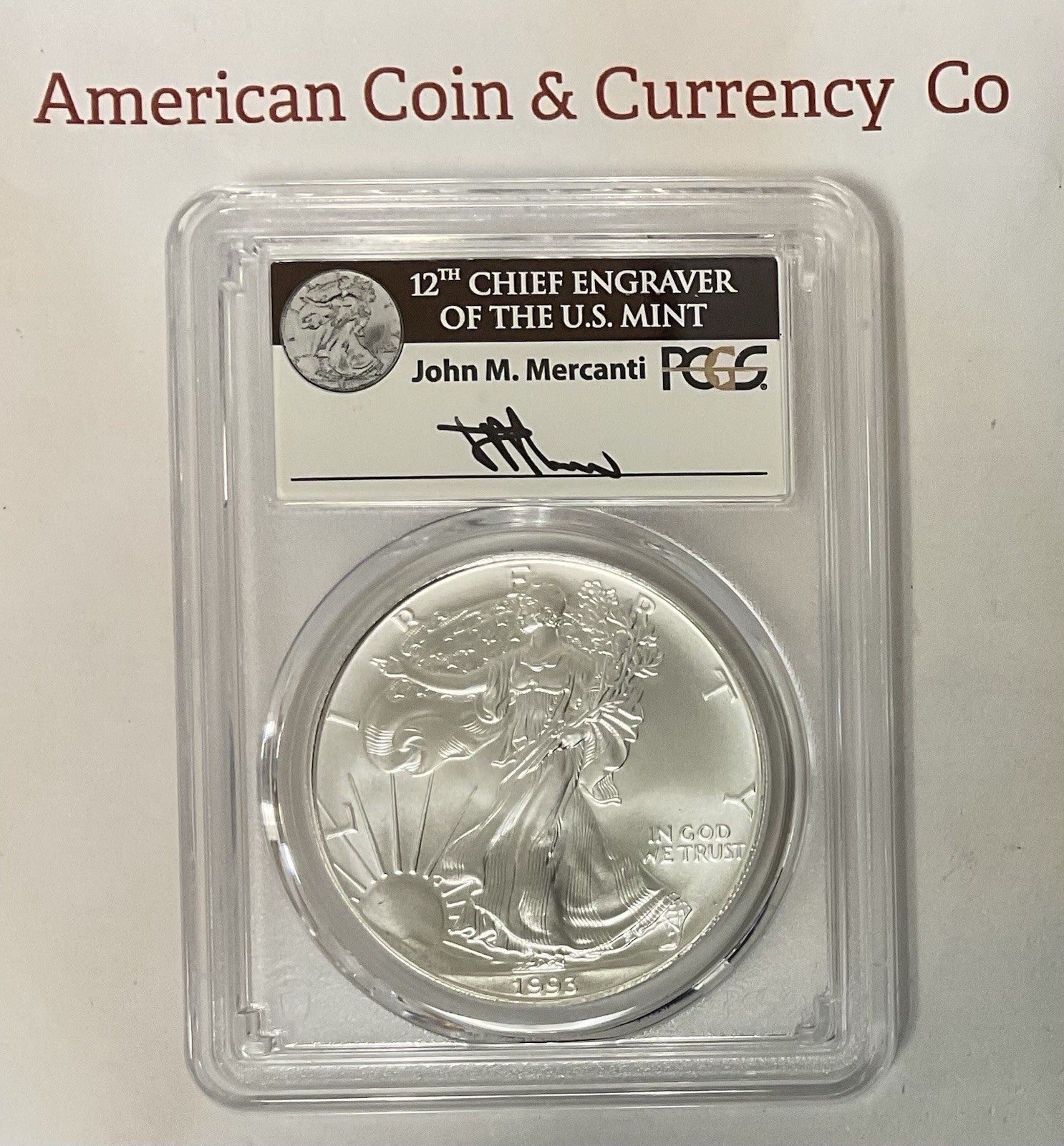 1993 American Silver Eagle PCGS MS-70 John Mercanti Signed