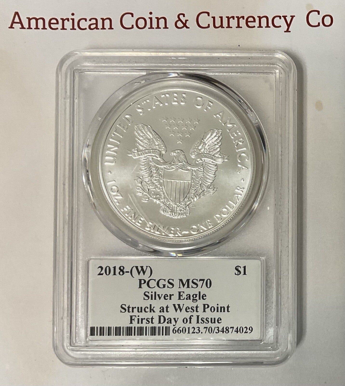 2018-(W) PCGS MS70 Silver Eagle Struck at West Point FDOI Thomas Cleveland