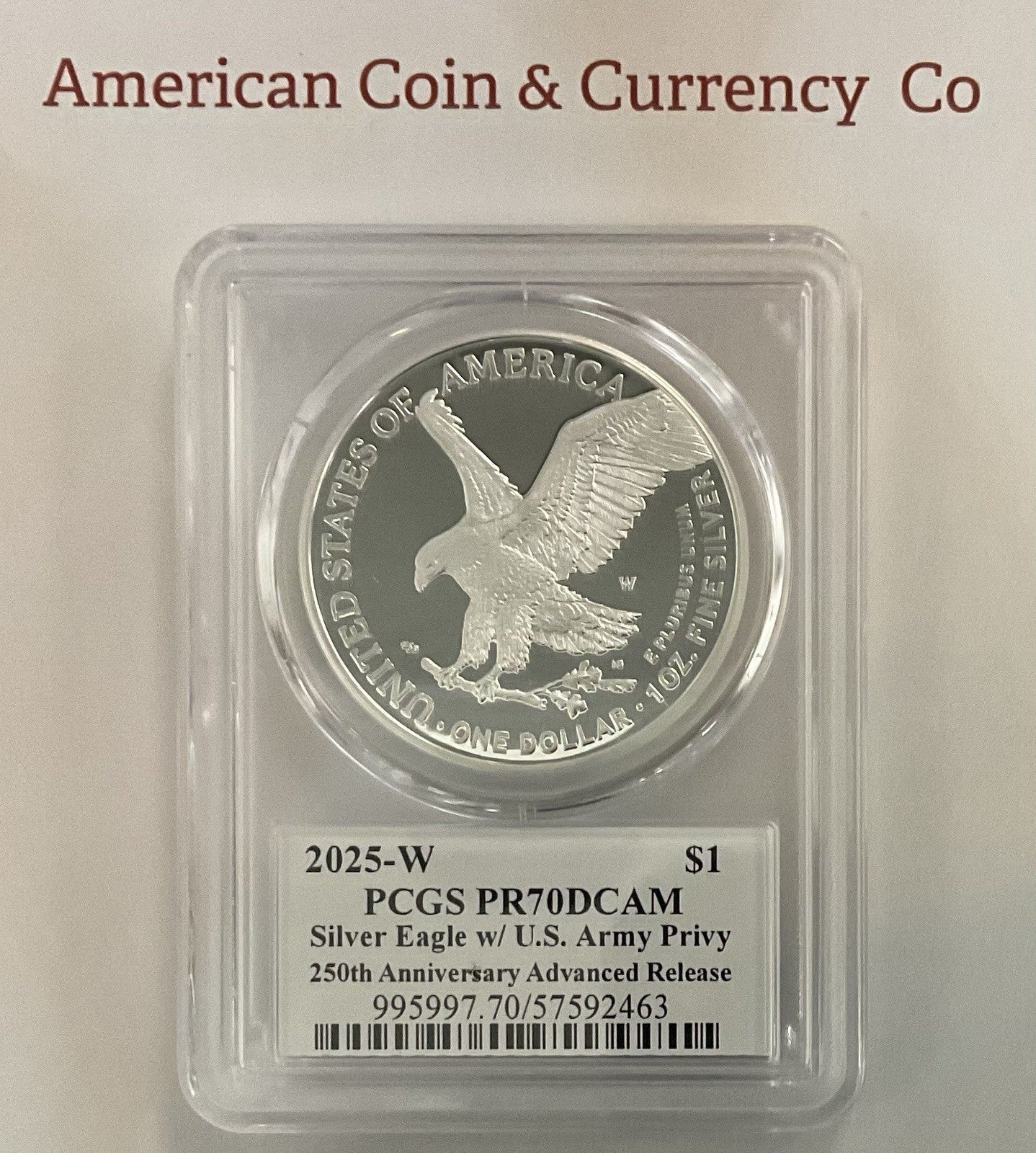 2025 American Silver Eagle Privy Set.  Eagle, Laser, Navy, Army, Marines Privy