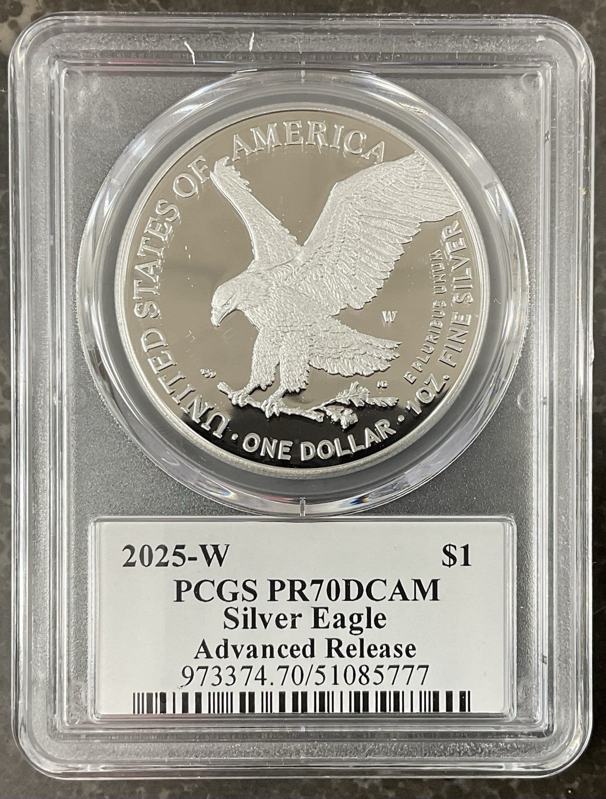 2025-W American Silver Eagle PCGS PR70 DCAM Advanced Release Damstra Signed