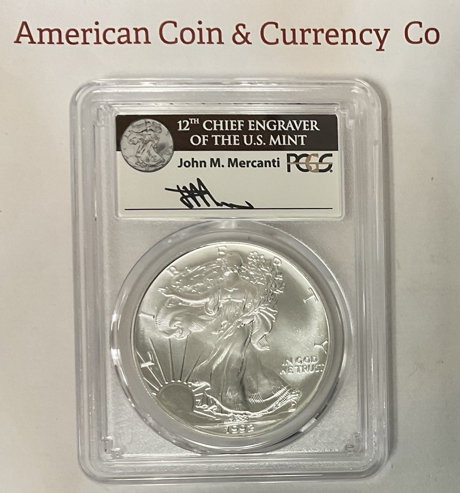 1992 American Silver Eagle PCGS MS-70 John Mercanti Signed