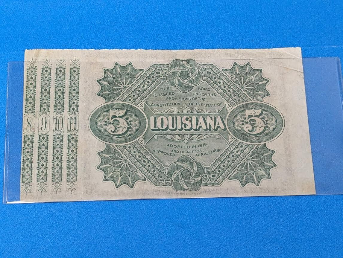 $5 Dollars USA Bond Of The State Of Louisiana 1880