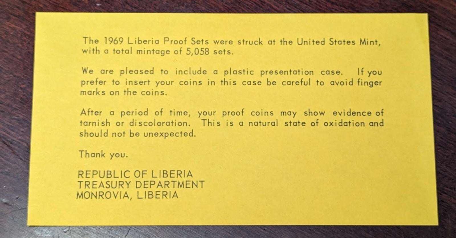 1969 LIBERIA - OFFICIAL PROOF SET (6) - U.S. MINT - ORIG. BLACK PLASTIC CASE