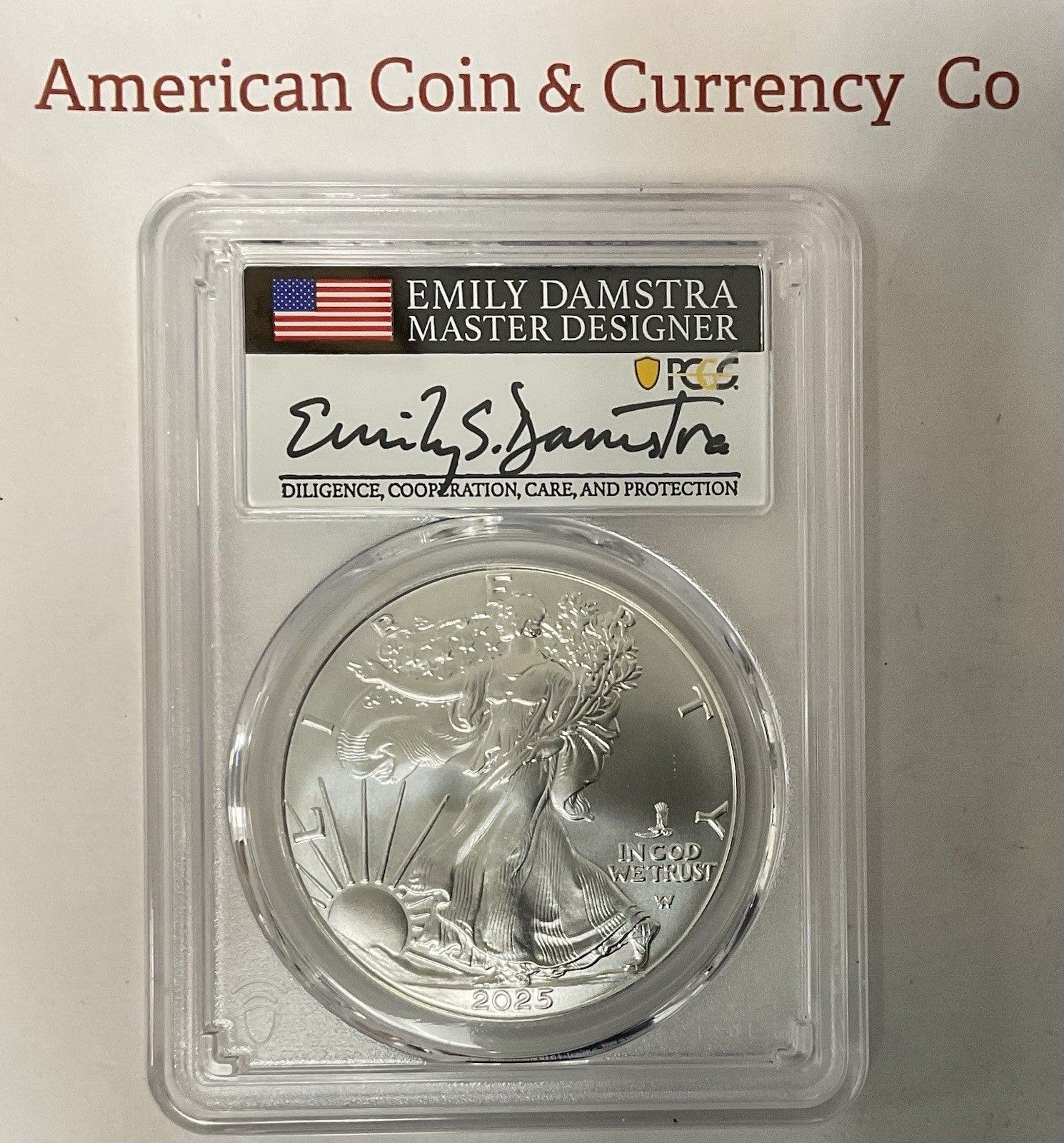 2025(P) Silver Eagle W/ Eagle Privy PCGS MS-70 FDI Damstra Signed