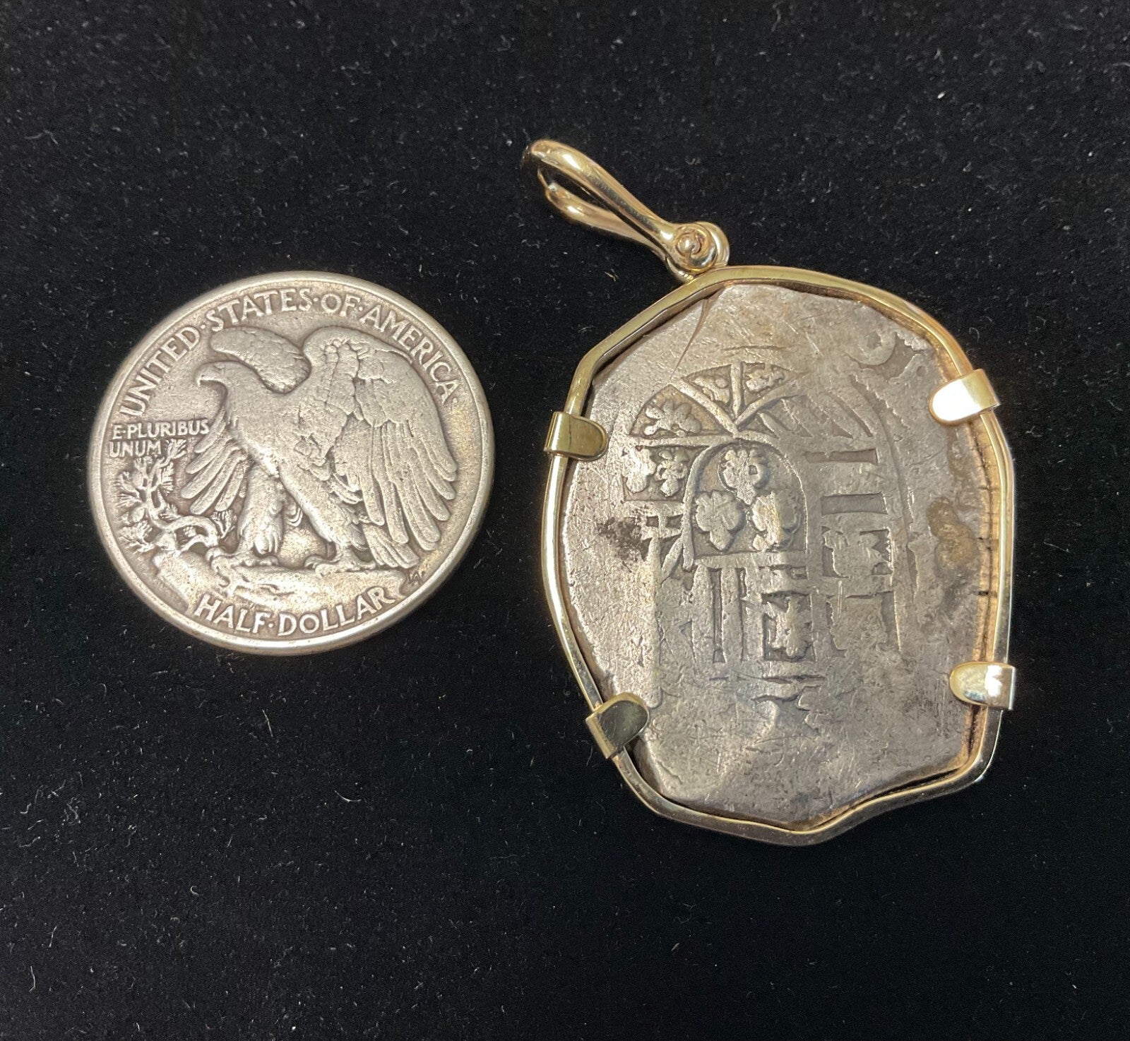 Authentic Spanish Silver Cob Pendant with Custom 14K Bail & Bezel