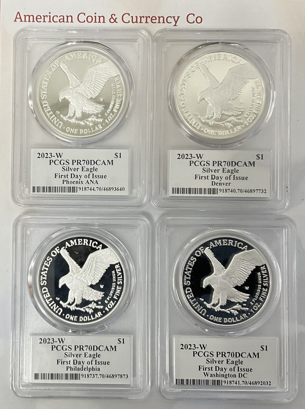 2023-W American Silver Eagle 4-Coin Location Proof Set PCGS PR70DCAM Damstra