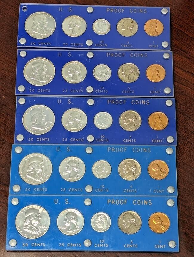 1958-1962 US Proof Coins - 1 cent, 5 cents, 10 cents, 20 cents, 50 cents