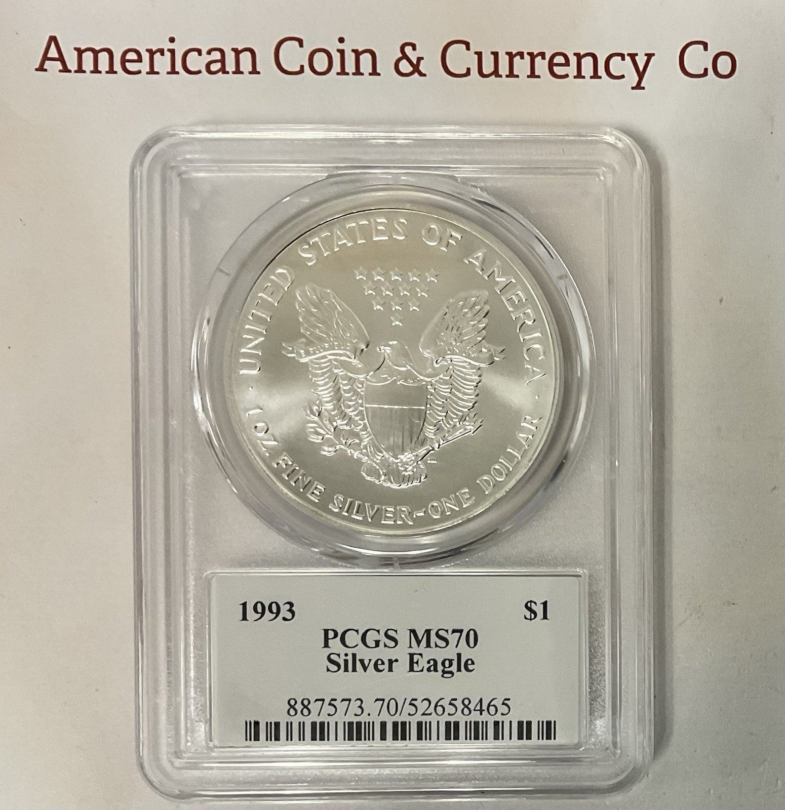 1993 American Silver Eagle PCGS MS-70 John Mercanti Signed