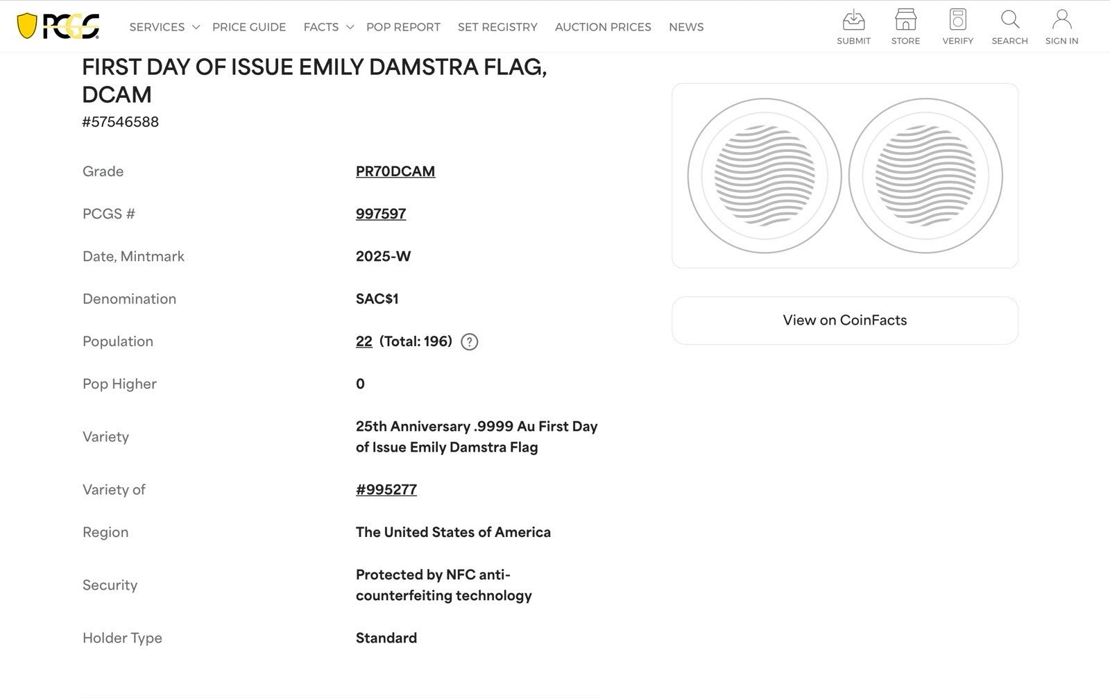 2025-W SAC$1 25th Anniv.9999 Gold Sacagawea PCGS PR70DCAM FDI Damstra Signed