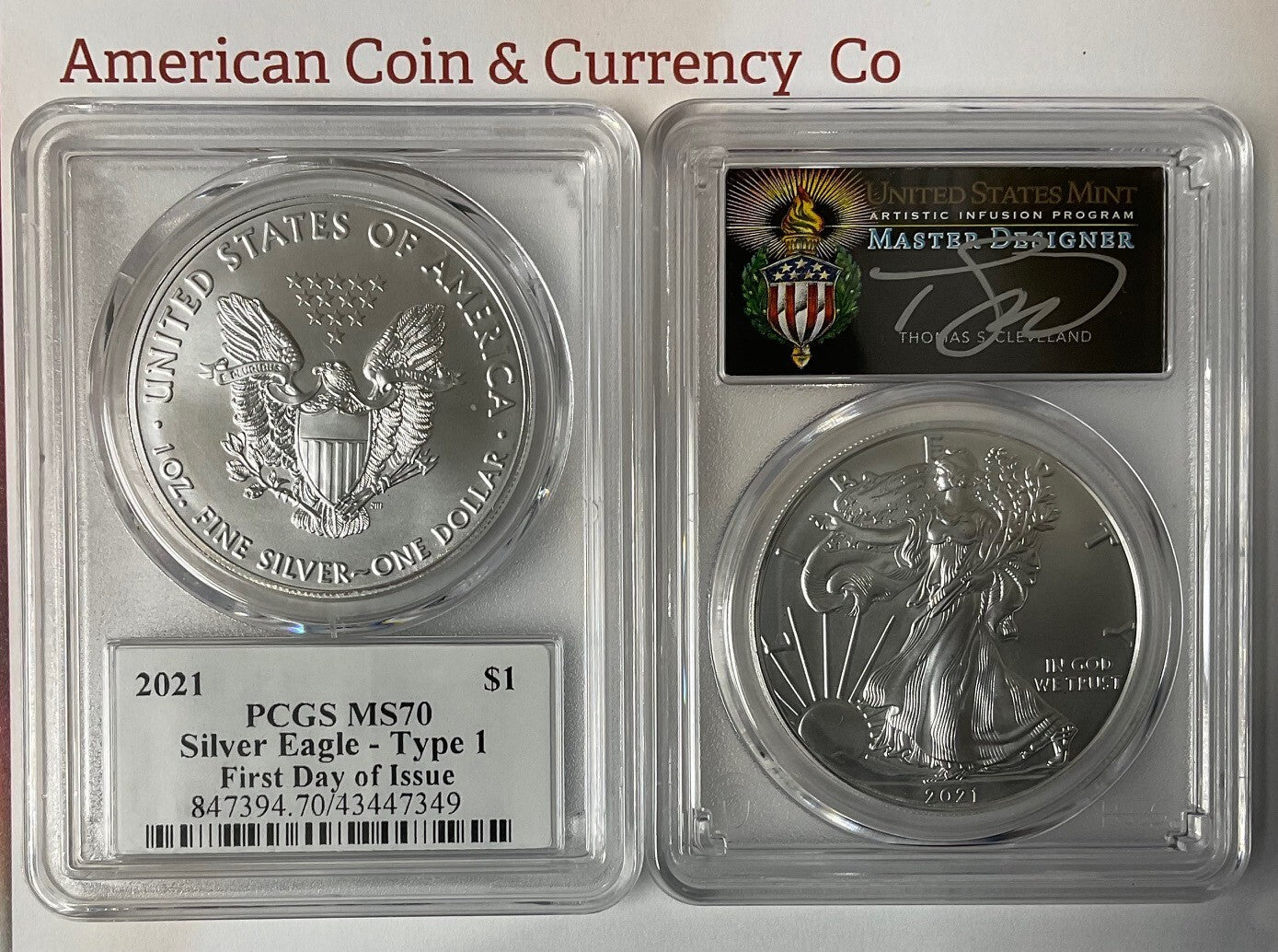 2021 $1 American Silver Eagle PCGS MS70 Type 1 FDOI Cleveland signed