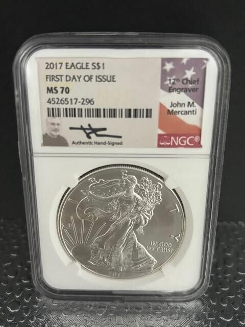 2017 American Silver Eagle NGC MS 70 FDI Signed Mercanti, Jones & Moy 3 coin set