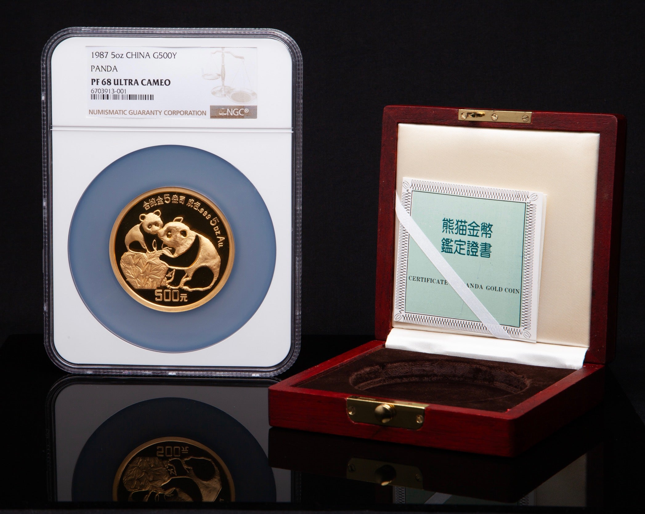 1987 5 oz Chinese Gold Panda coin graded NGC Proof 68 Ultra Cameo (PF68 UC) with Box & COA