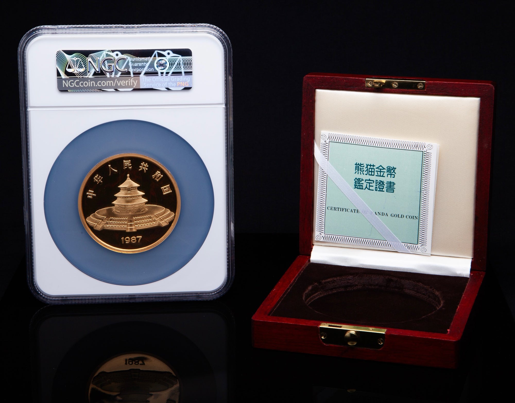 1987 5 oz Chinese Gold Panda coin graded NGC Proof 68 Ultra Cameo (PF68 UC) with Box & COA