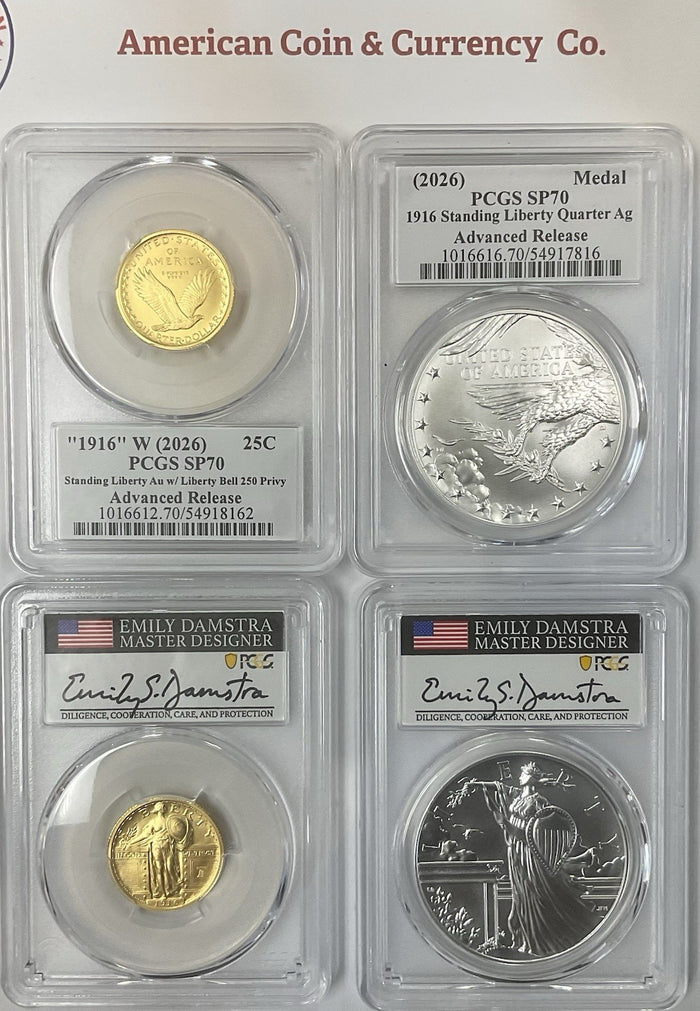 2026-W Standing Liberty Set PCGS SP70 Advanced Release Damstra Signed