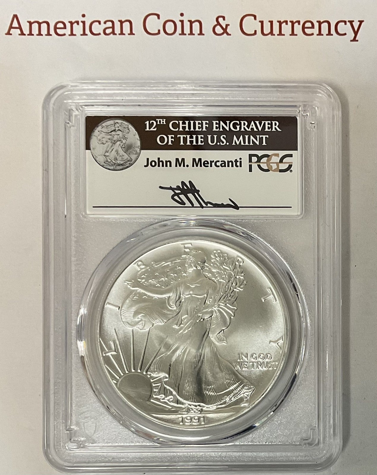 1991 American Silver Eagle PCGS MS-70 Mercanti