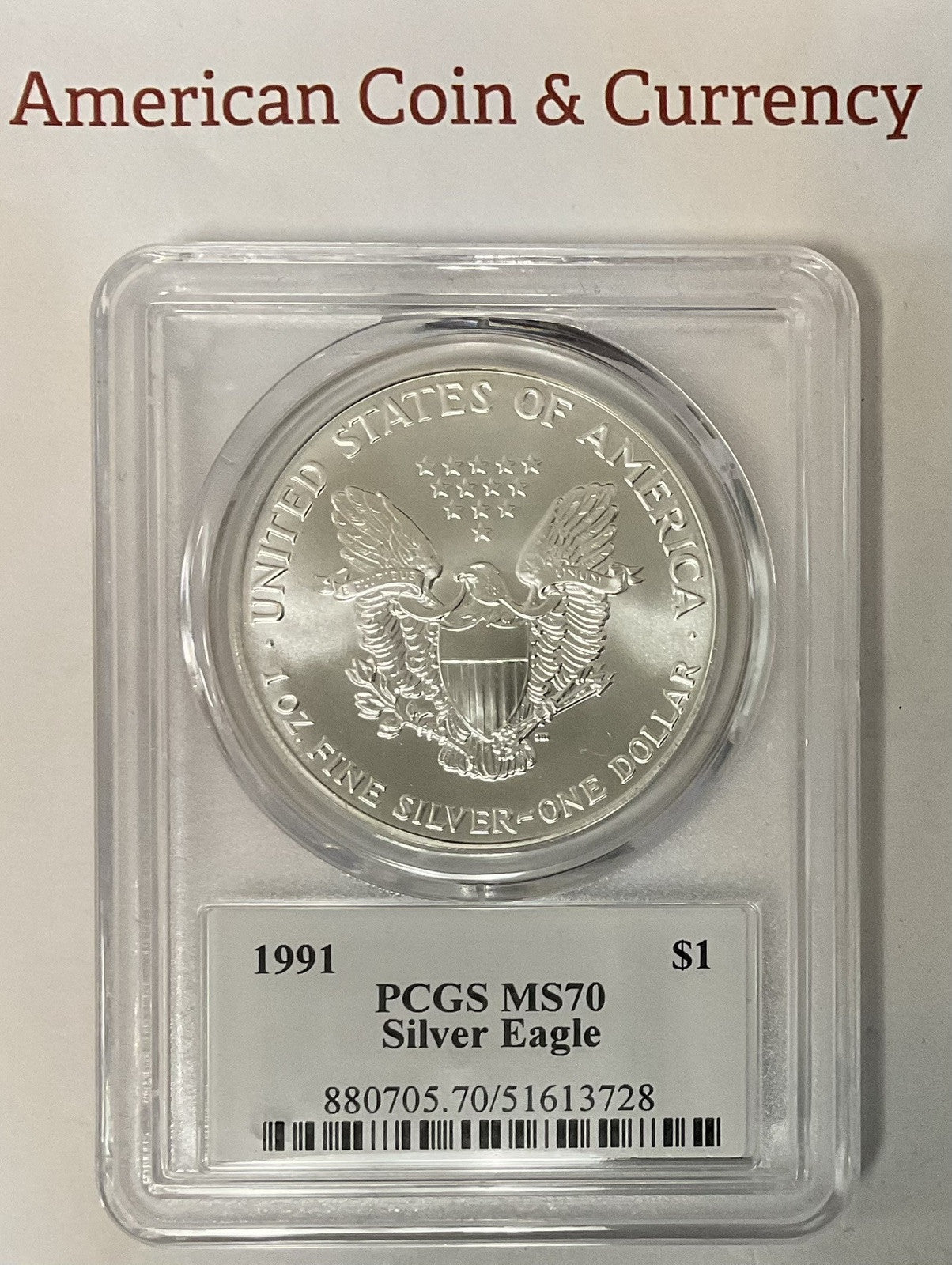 1991 American Silver Eagle PCGS MS-70 Mercanti