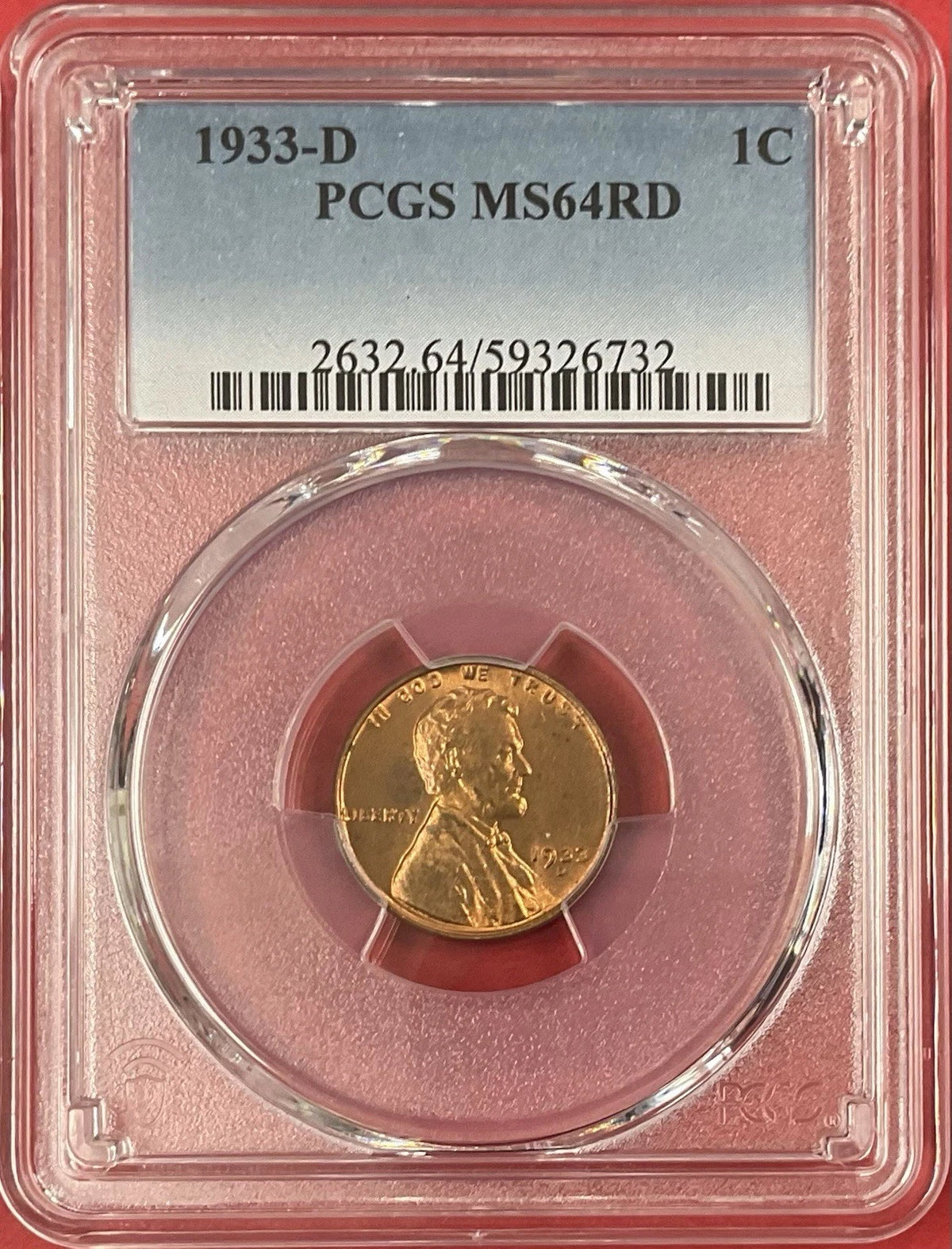 1933-D Lincoln Penny Cent PCGS MS64RD