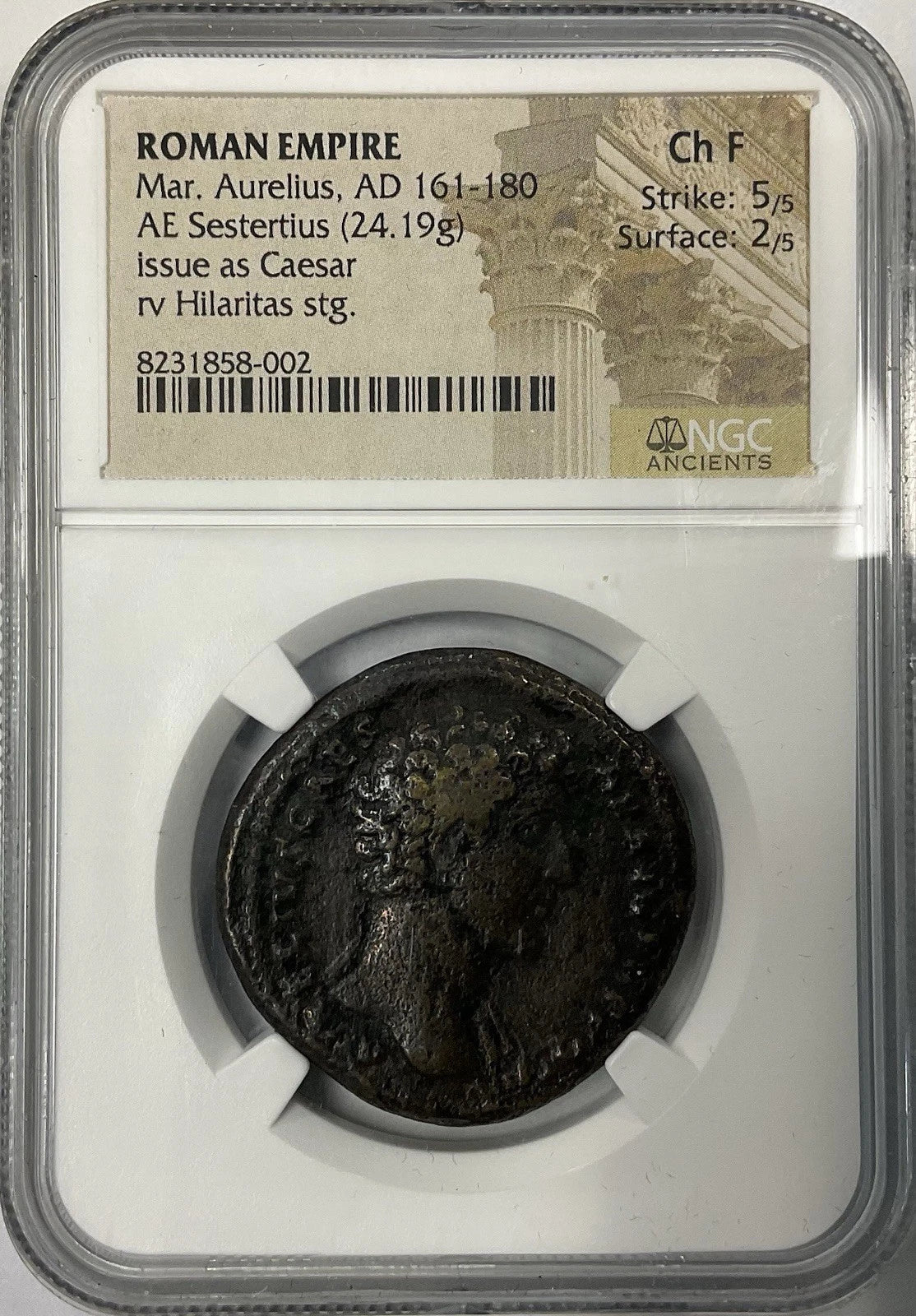 Roman Empire Mar. Aurelius AD (161-180) AE Sestertius Issue As Caeser NGC Ch F