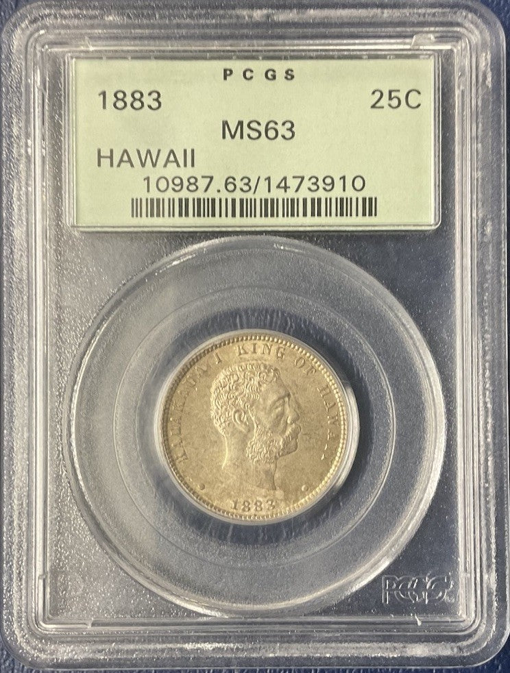 Hawaii 1883 King Kalakaua 25¢ Silver Quarter PCGS OGH MS-63