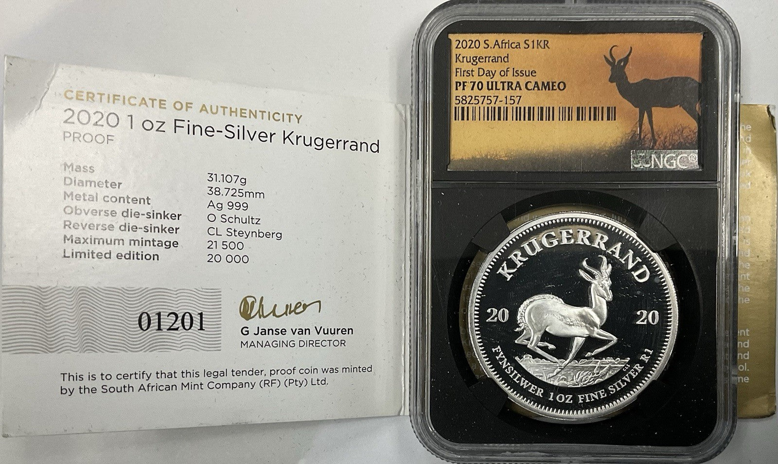 2020 S. Africa S1KR Krugerrand NGC PF70 Ultra Cameo FDI