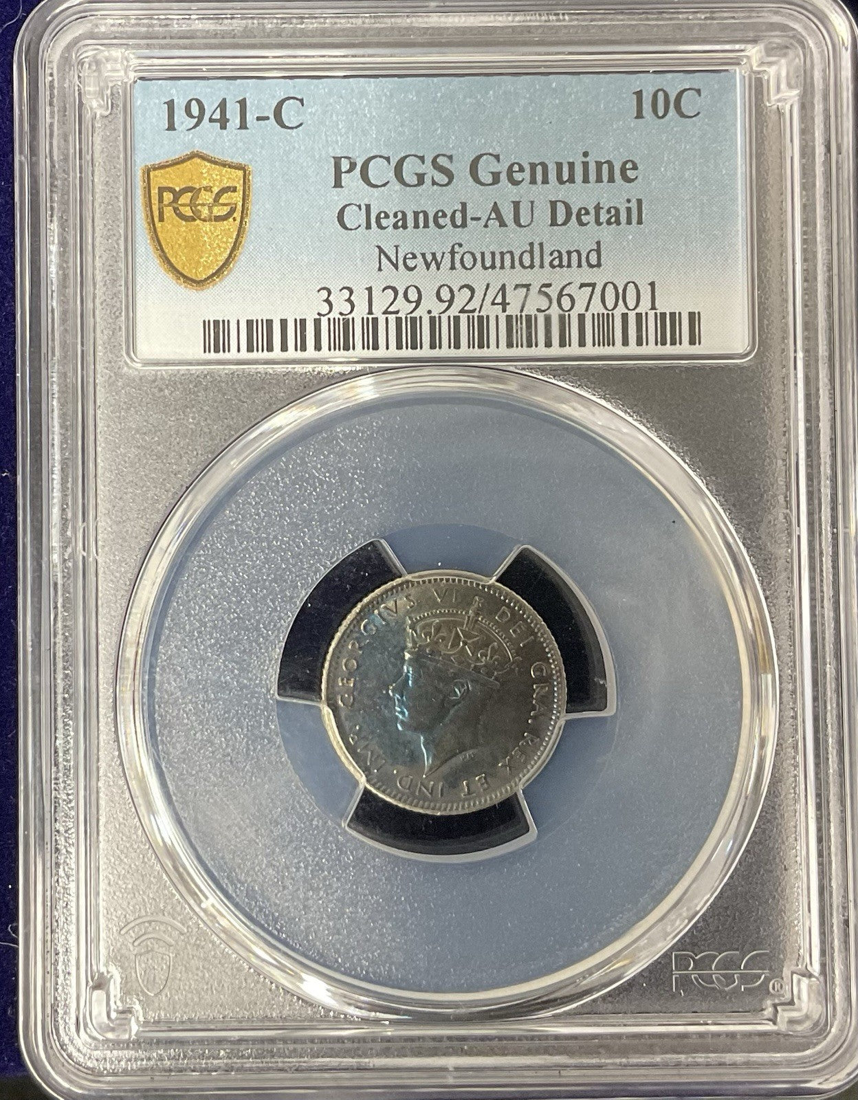 1941-C Newfoundland 10C PCGS AU Detail Beautiful Toning
