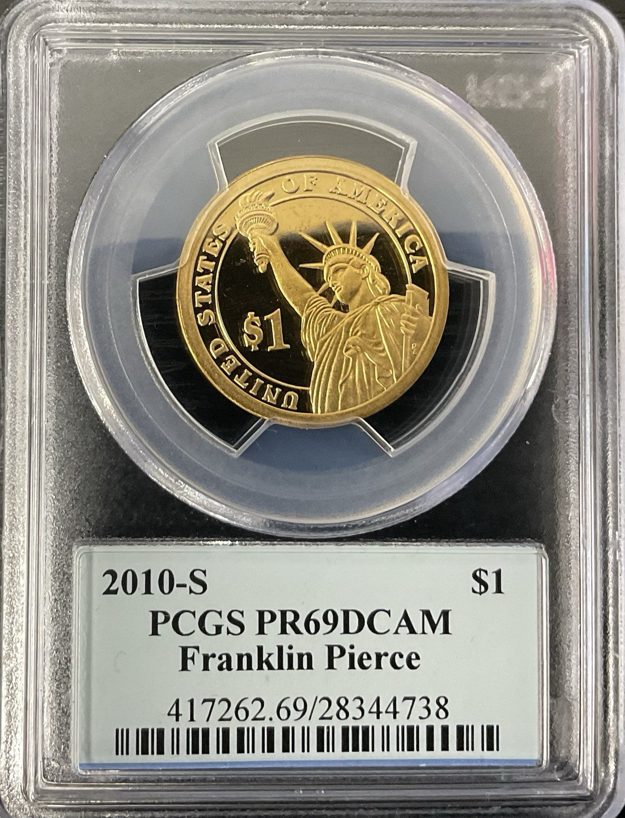 2010-S $1 PCGS 69 DCAM Franklin Pierce Presidential Series