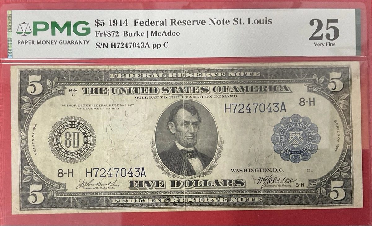 $5 1914 Federal Reserve Note St. Louis FR#872 PMG-25