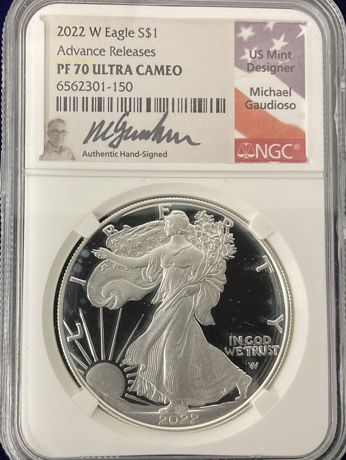 2022 W Eagle NGC PF70 Ultra Cameo Advanced Release Signed By Gaudioso