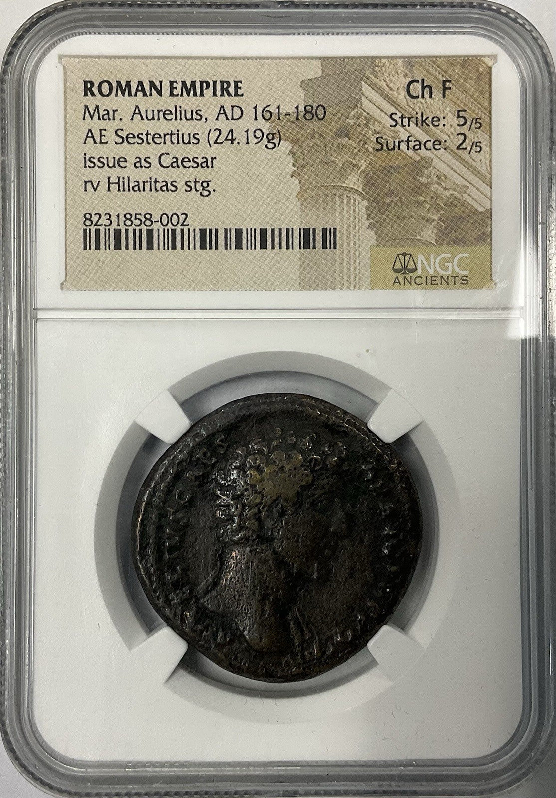 Roman Empire Mar. Aurelius AD (161-180) AE Sestertius Issue As Caeser NGC Ch F