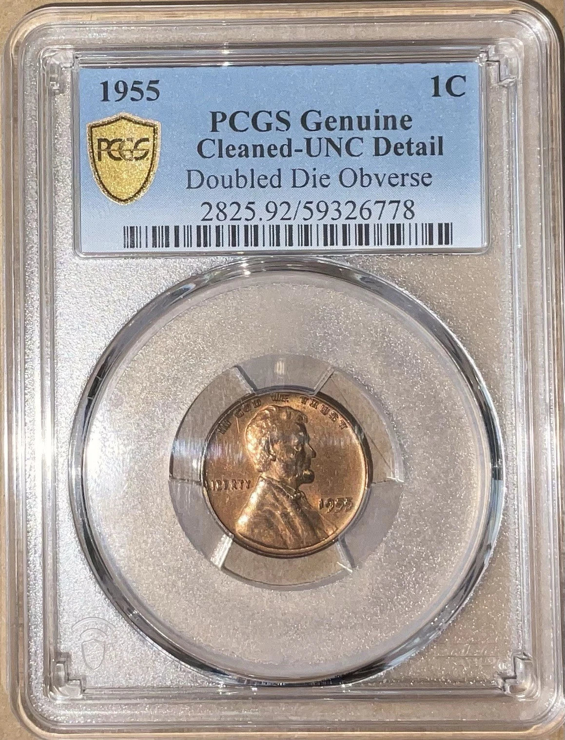 1955 Double Die Obverse Lincoln Cent PCGS UNC Detail “Incredible Doubling”