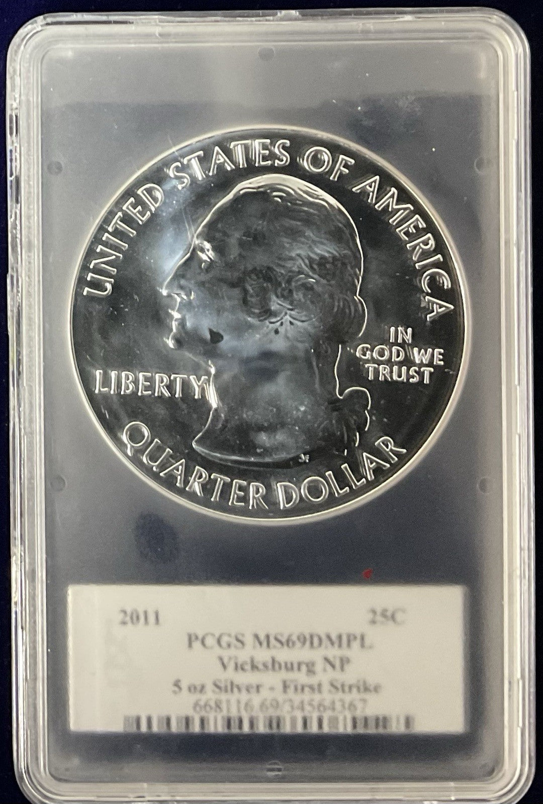 2011 25C PCGS MS69DMPL Vicksburg NP 5oz Ag First Strike Signed By Cleveland