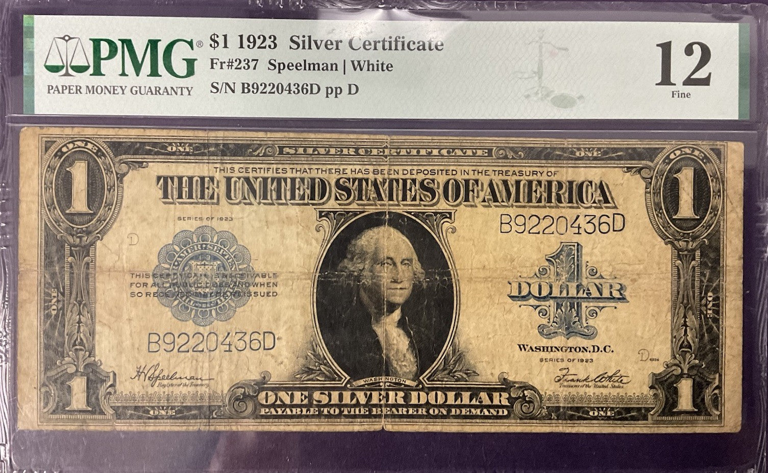 $1 1923 Silver Certificate Fr#237 PMG-12