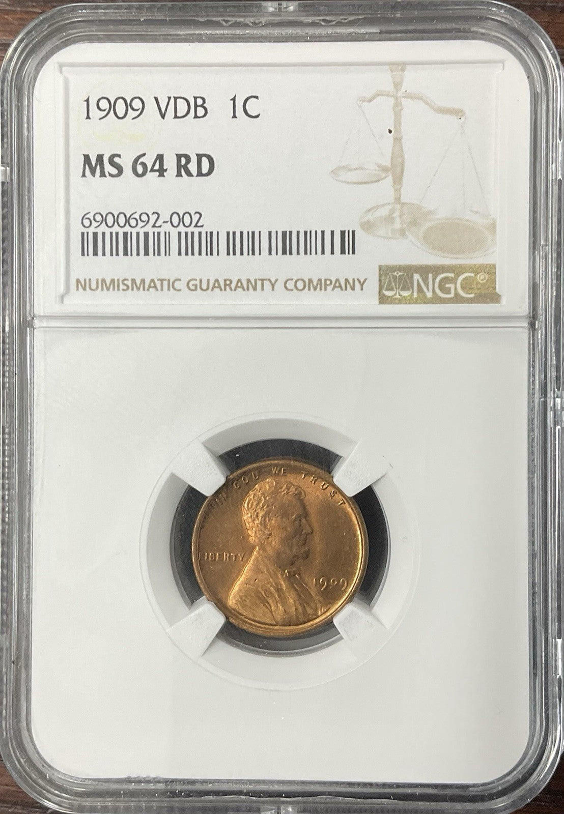 1909 VDB 1C Lincoln Cent Wheat Back NGC MS64 RED
