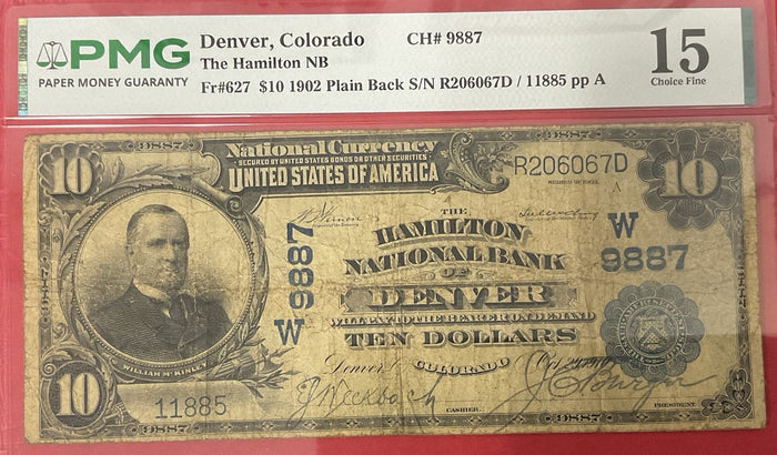 $10 1902 National Currency Denver, Co FR#627 CH#9887 PMG-15