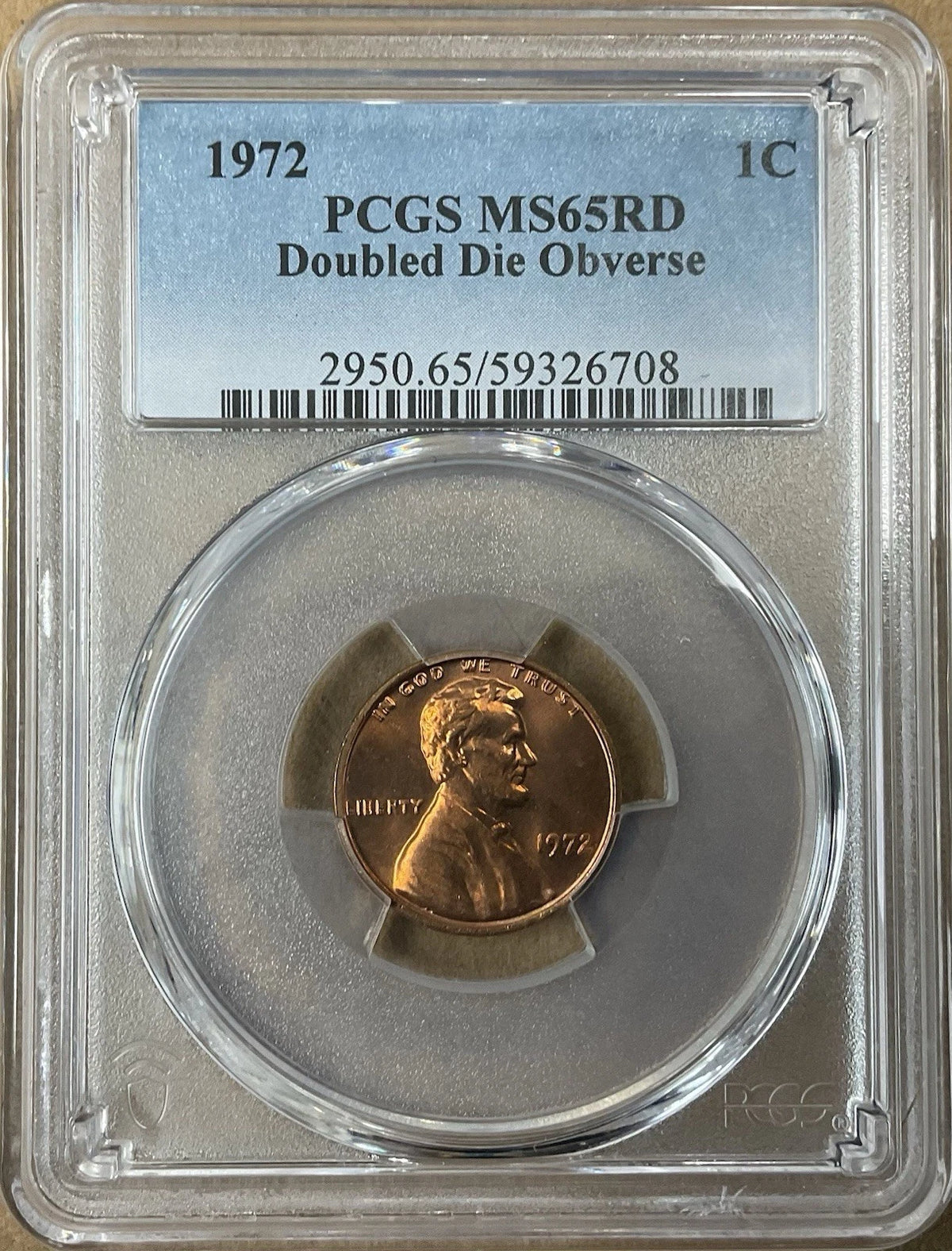 1972 Double Die Obverse Lincoln Cent PCGS MS65RD