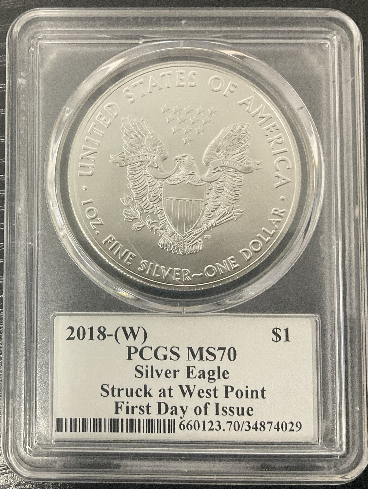 2018 W PROOF SILVER EAGLE PCGS PR70 DCAM FIRST DAY OF ISSUE FDI TORCH LABEL