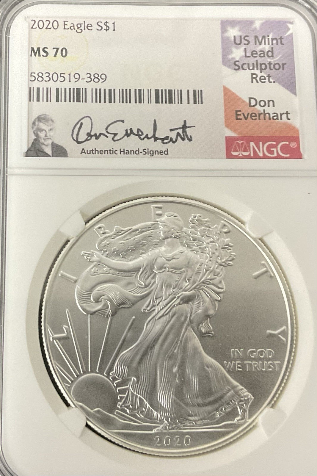 2020 American Silver Eagle NGC MS70 Signed By Everhart