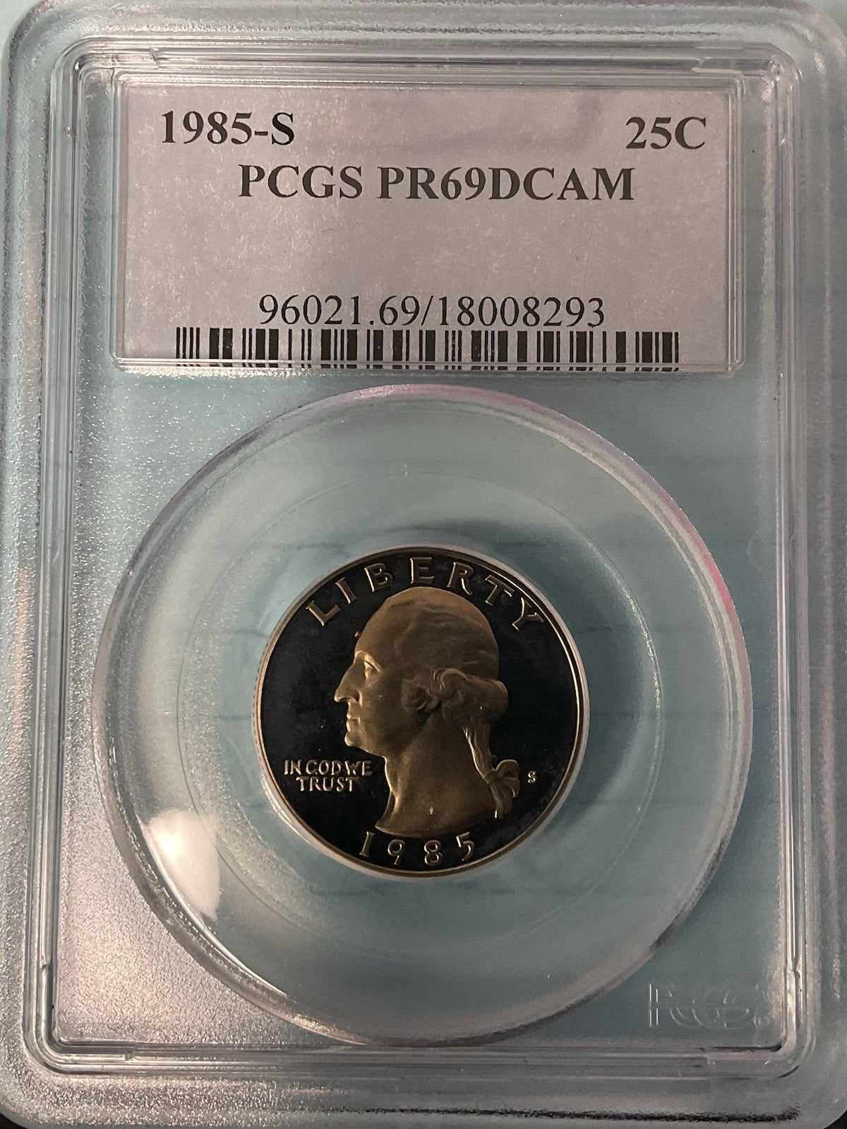 1985-S 25 C PCGS 69 DCAM