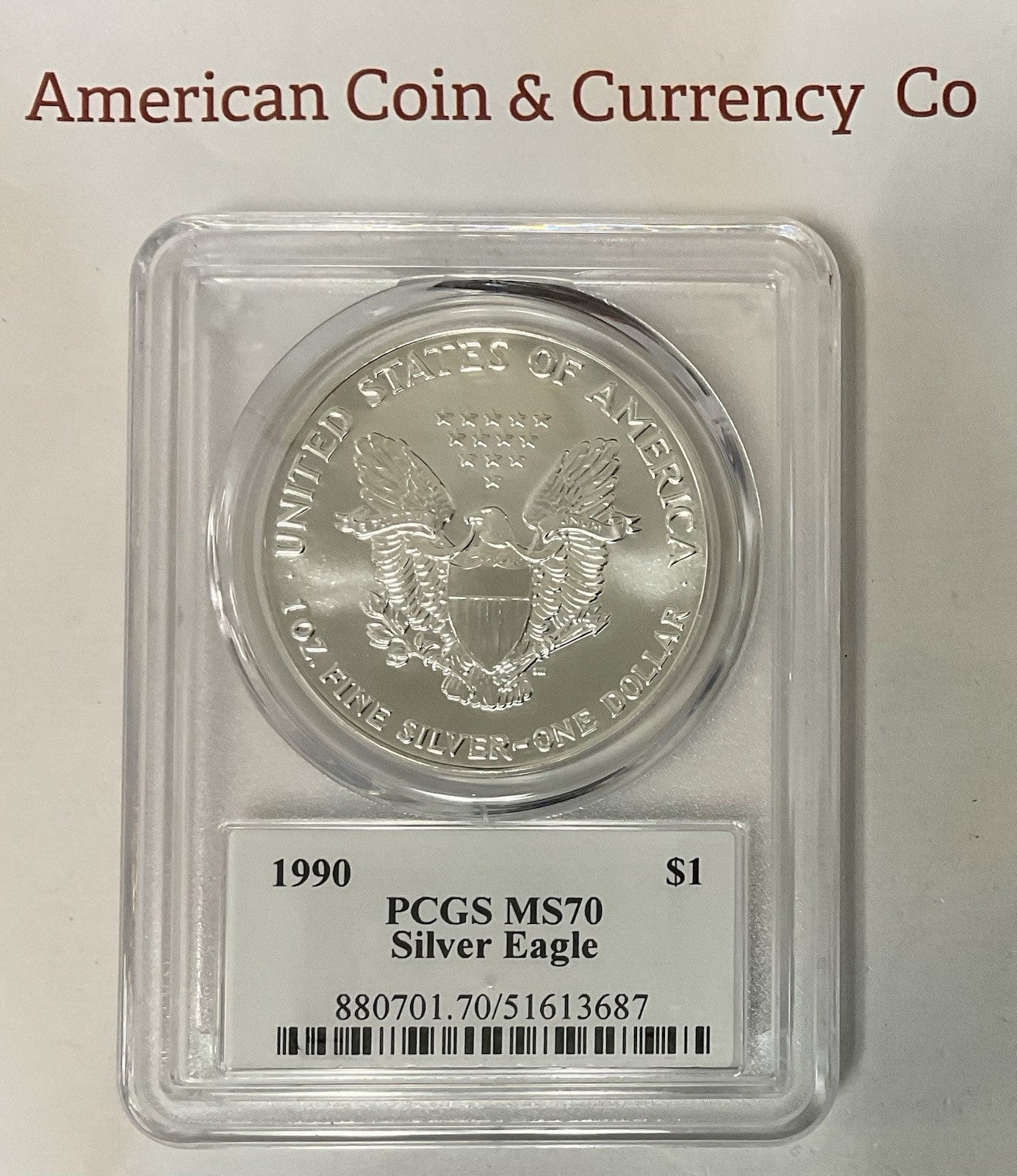 1990 American Silver Eagle PCGS MS-70 Mercanti Signed