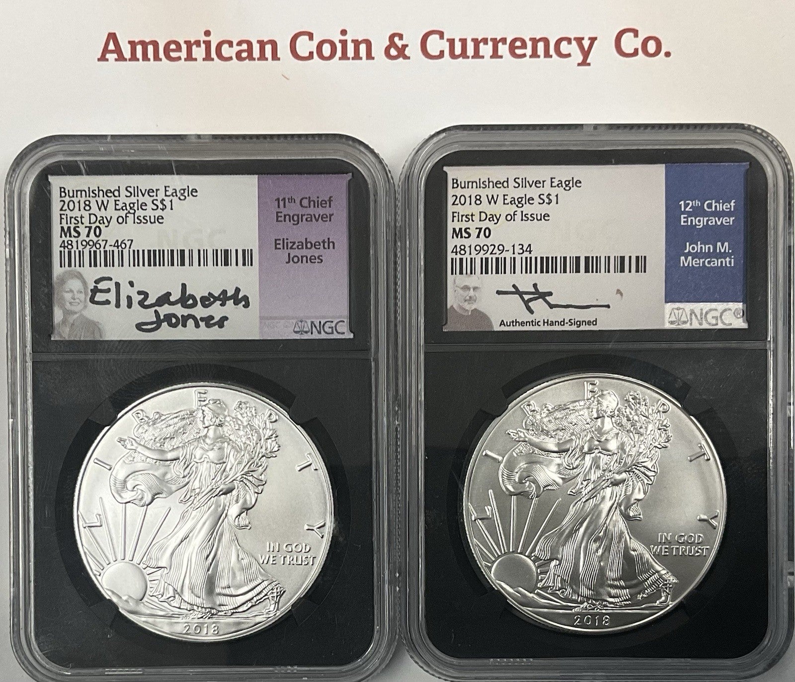 2018-W Burnished Eagle Set NGC-MS-70 Jones & Mercanti Signed