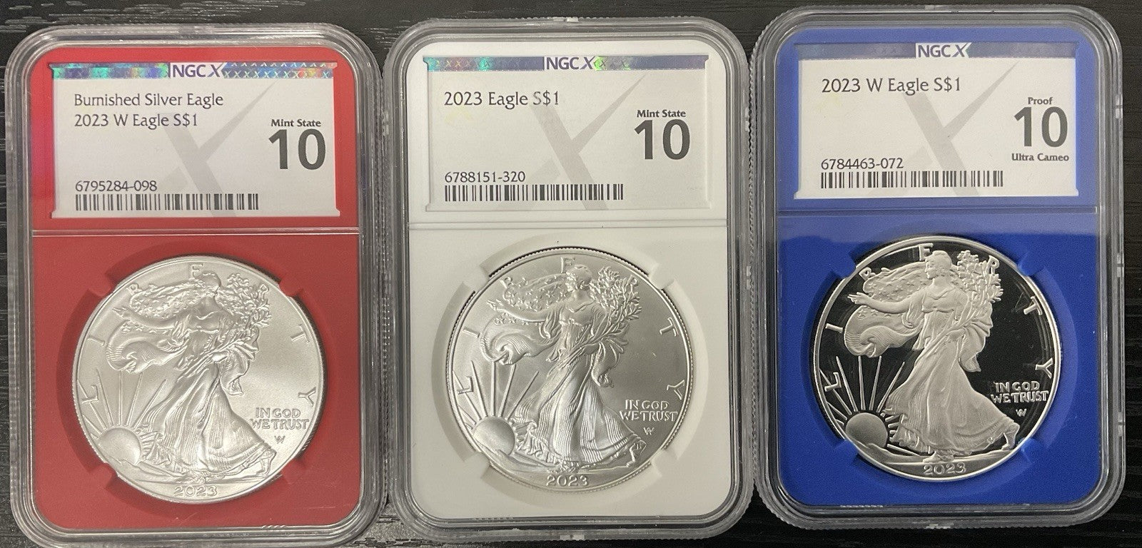 2023 American Silver Eagle Set NGC X Proof, MS & Burnished All 10’s