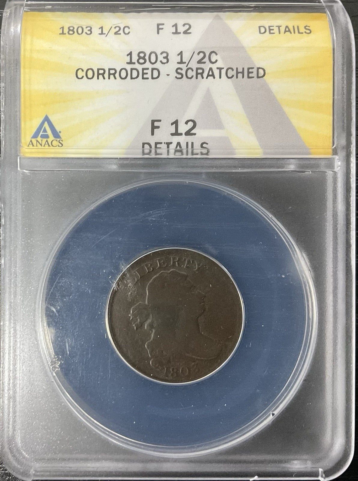 1803 Drapped Bust 1/2 Cent ANACS F-12 Details