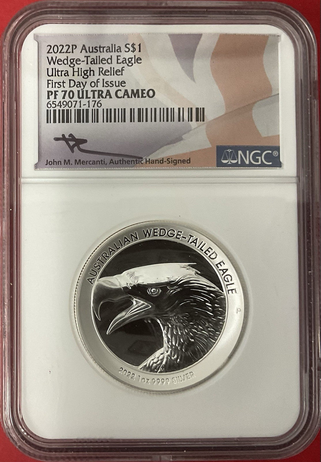 2022P Australia $1 Wedge Tail Eagle UHR PCGS PR70DCAM FDI Mercanti Signed