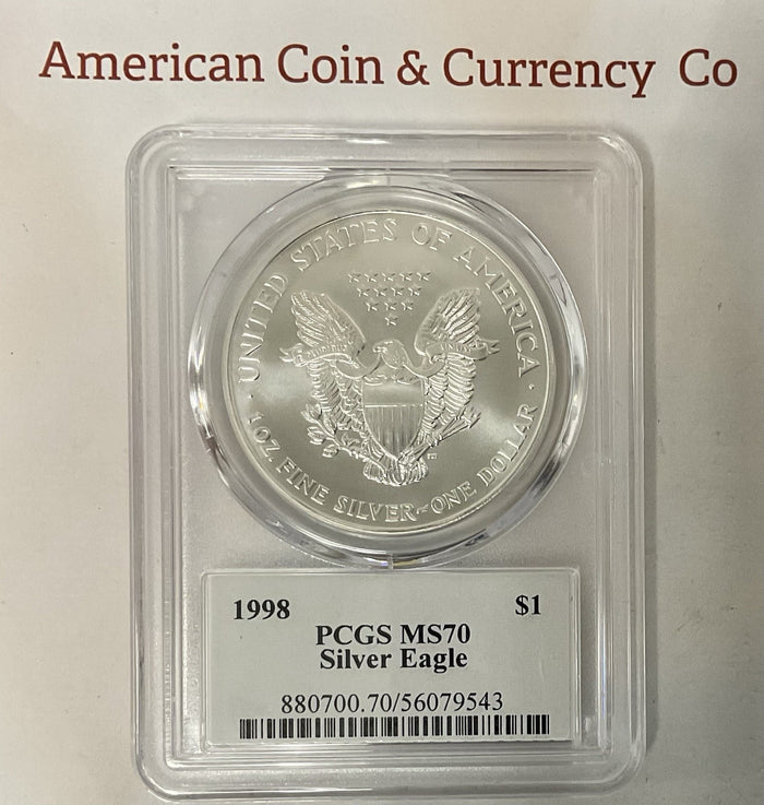 1998 American Silver Eagle PCGS MS-70 John Mercanti Signed