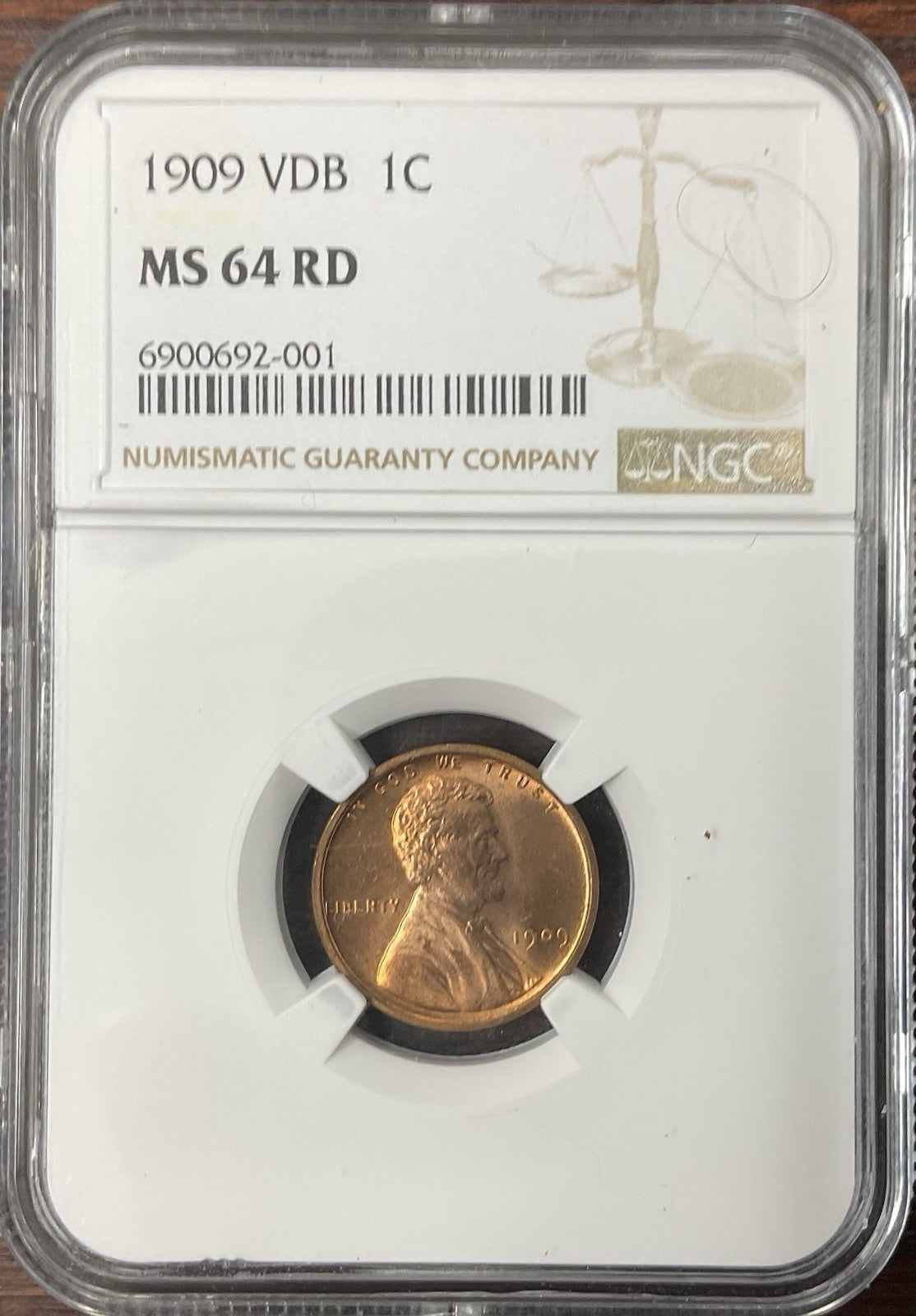 1909 VDB 1C Lincoln Cent Wheat Back NGC MS-64 RED