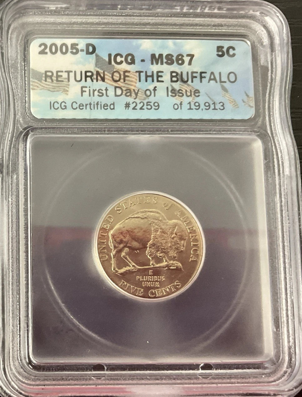 2005-D Nickel ICG-MS67 Return of the Buffalo First Day Of Issue