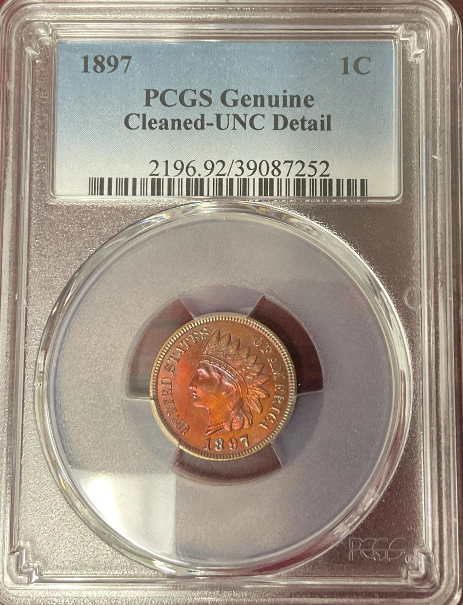 1897 Indian Head Penny PCGS UNC Detail Gorgeous